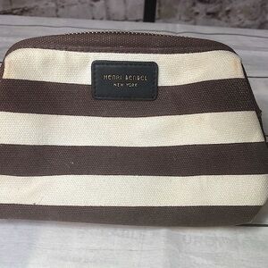 Henri Bendel Brown and Cream Striped Toiletry Bag